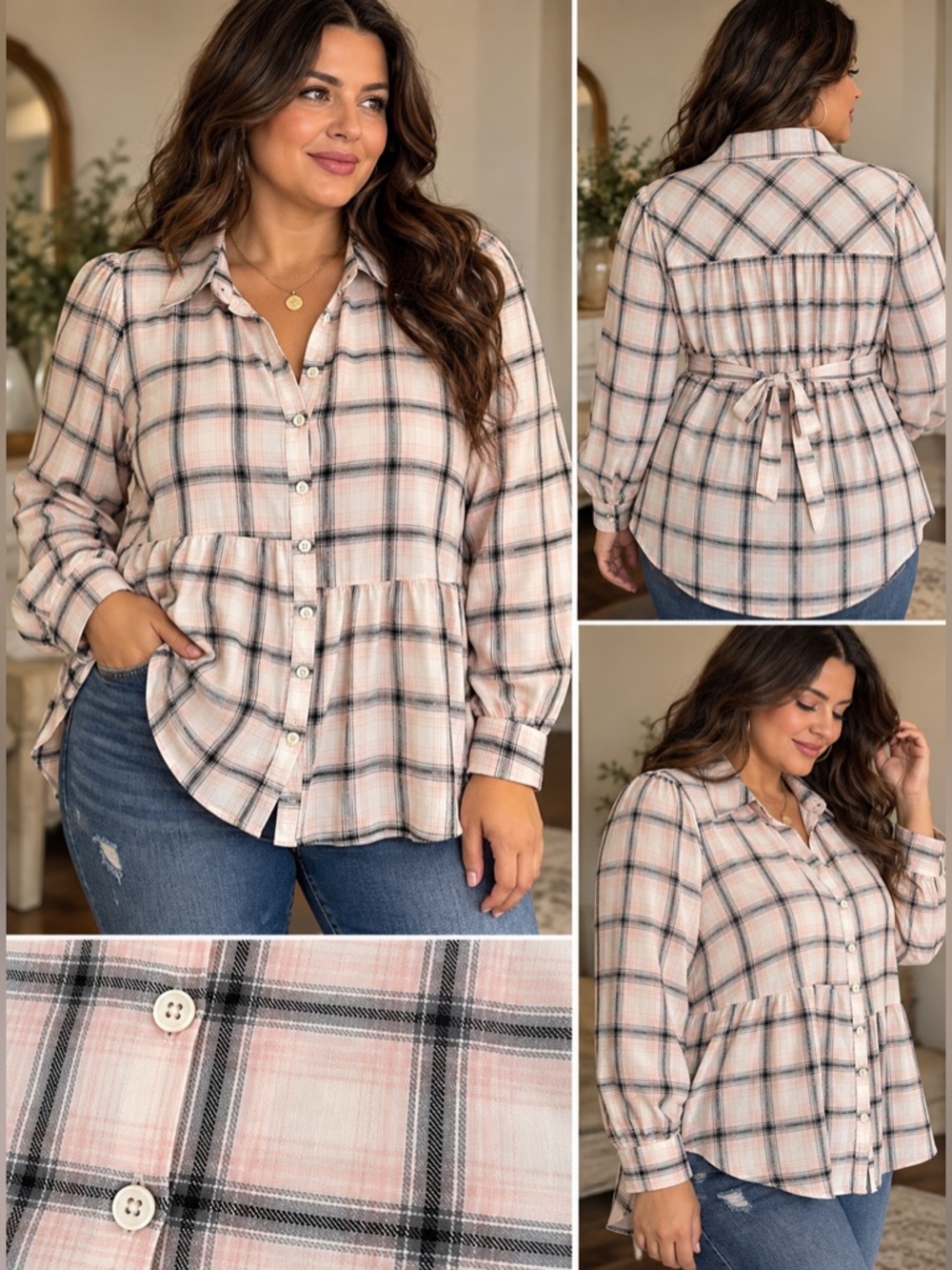 Torrid Plaid Tie-Back Peplum Blouse – Size 1